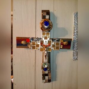 1 of a kind vintage cross handmade with antique jewels